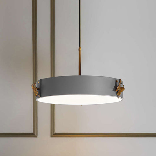Minimalist Acrylic Led Drum Pendant Lamp With Grey Finish - Stylish Hanging Light Fixture Butterfly