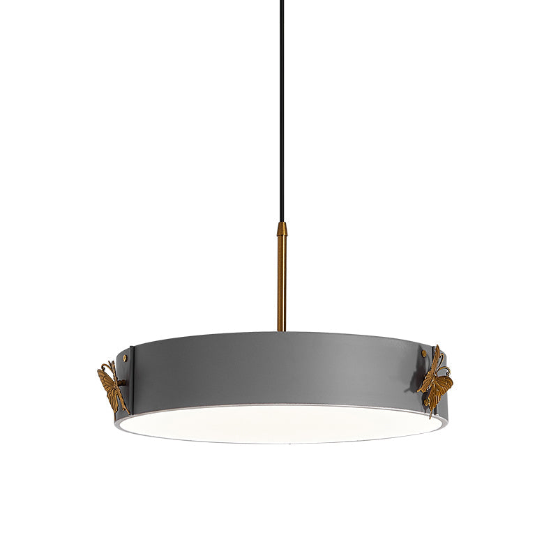 Minimalist Acrylic Led Drum Pendant Lamp With Grey Finish - Stylish Hanging Light Fixture Butterfly