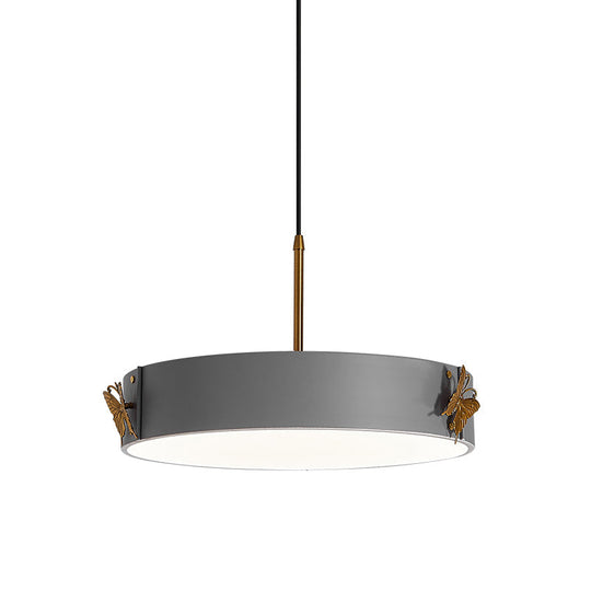 Minimalist Acrylic Led Drum Pendant Lamp With Grey Finish - Stylish Hanging Light Fixture Butterfly
