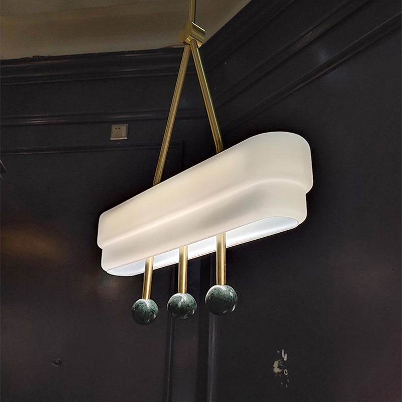 Opal Glass Linear Pendant Lighting Fixture - Nordic Led Hanging Lamp Kit In White/Warm Light For