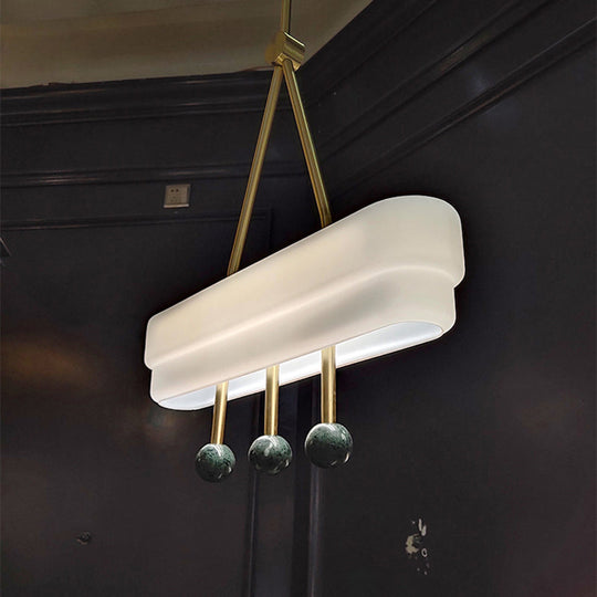 Opal Glass Linear Pendant Lighting Fixture - Nordic Led Hanging Lamp Kit In White/Warm Light For