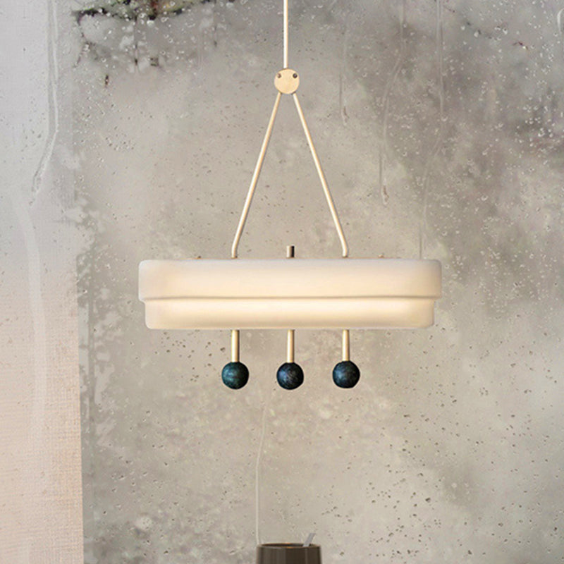 Nordic Opal Glass Pendant Led Lighting Kit For Dining Room - White/Warm Light