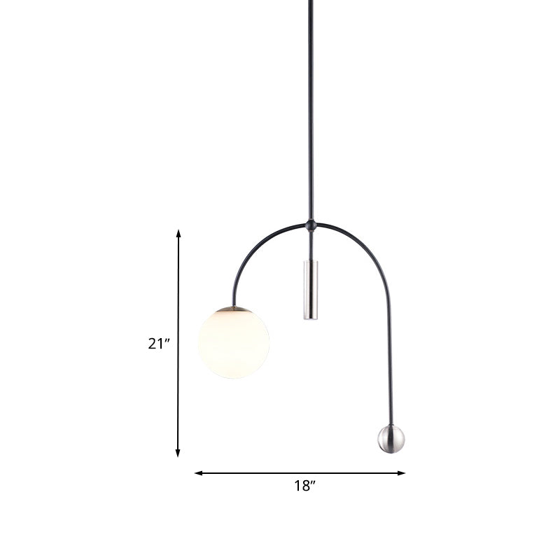 White Glass Pendant Light With Black Finish - Simplicity 1 Head Perfect For Kitchen Ceiling