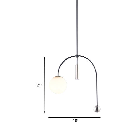 White Glass Pendant Light With Black Finish - Simplicity 1 Head Perfect For Kitchen Ceiling