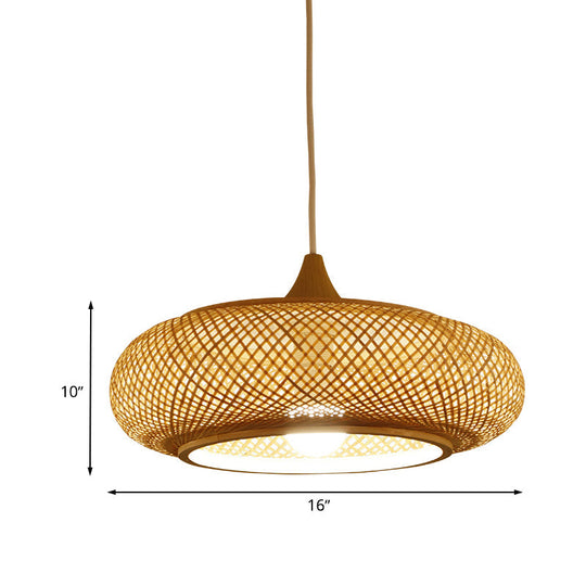 Modern Round Bamboo Pendant Lamp - Beige 1 Head Ceiling Light For Tea Room
