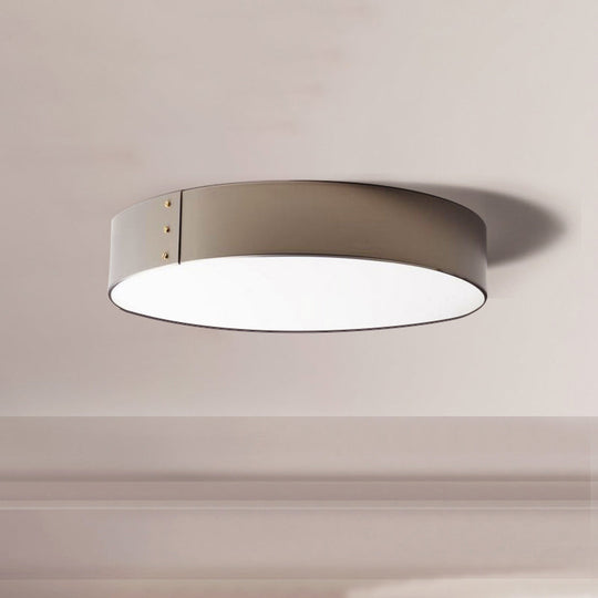 12’/16’ Wide Drum Minimalist Acrylic Led Flush Mount Ceiling Fixture In Grey Finish For Bedroom