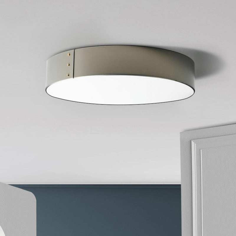 12’/16’ Wide Drum Minimalist Acrylic Led Flush Mount Ceiling Fixture In Grey Finish For Bedroom