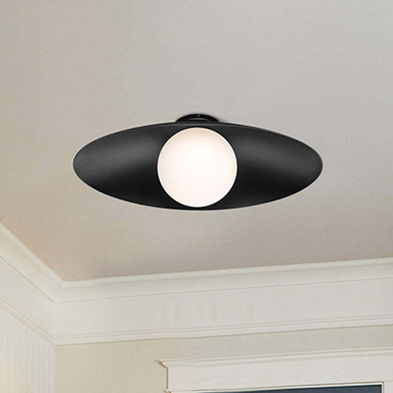Modern Simple Orb Flush Mount Ceiling Light With Frosted Glass - 1 Black/White Oval Metal Shade
