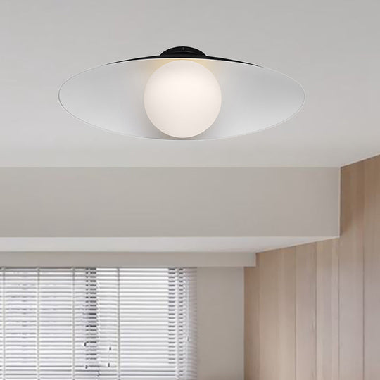 Modern Simple Orb Flush Mount Ceiling Light With Frosted Glass - 1 Black/White Oval Metal Shade