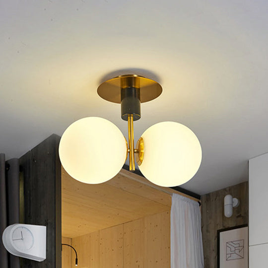 Minimalist Frosted Glass Spherical Flush Mount Lighting In Gold - Bedroom Ceiling Fixture