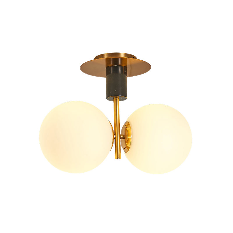 Minimalist Frosted Glass Spherical Flush Mount Lighting In Gold - Bedroom Ceiling Fixture
