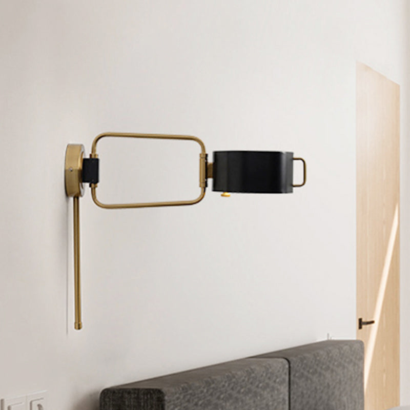 Contemporary Acrylic Led Drum Wall Sconce In Black Finish For Bedroom Lighting