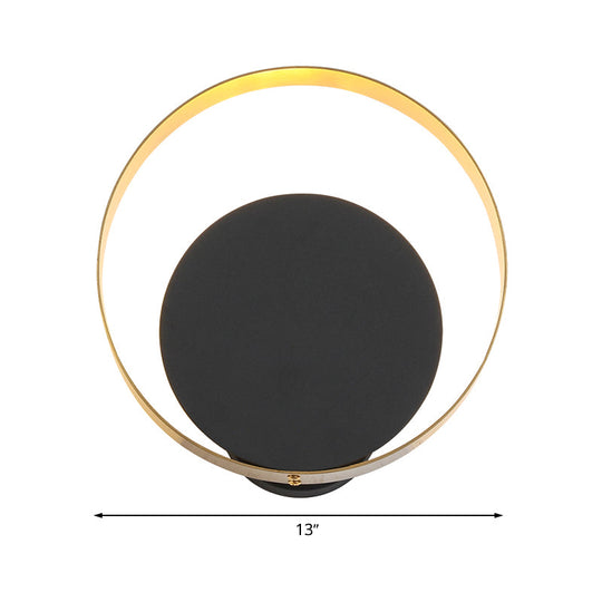Minimal Acrylic Led Bedroom Sconce: Circular Wall Mount Light In Black With Pull Chain