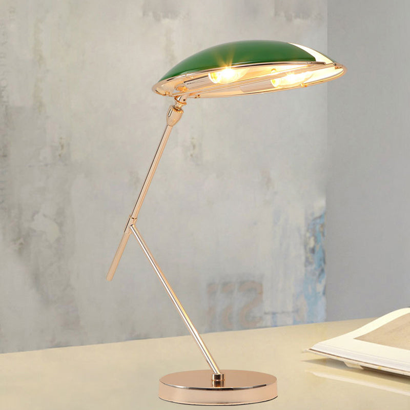 Modern Metal Flat Dome Reading Book Light - Green Table Lamp With Dual Bulbs And Plug Cord