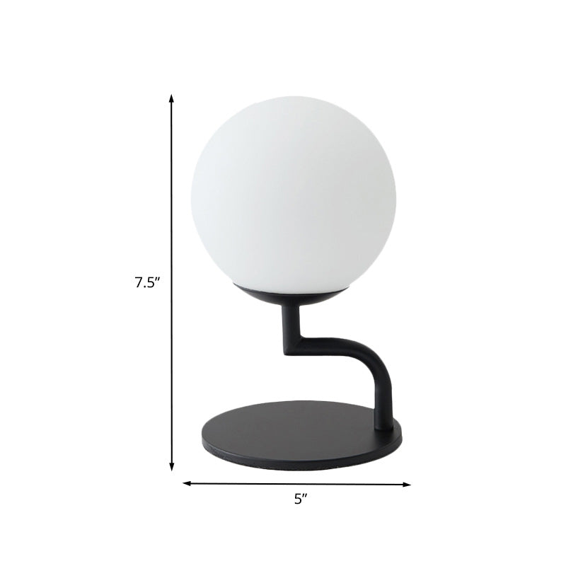 Led Night Table Lamp: Modernist Black Sphere Plug-In Light With Opal Glass Shade