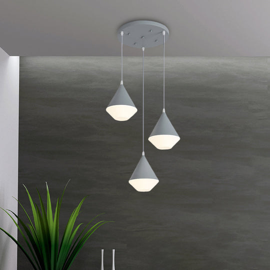 Modern Acrylic Cone Pendant Light With 3 Heads - White/Grey Coffee House Hanging Lamp