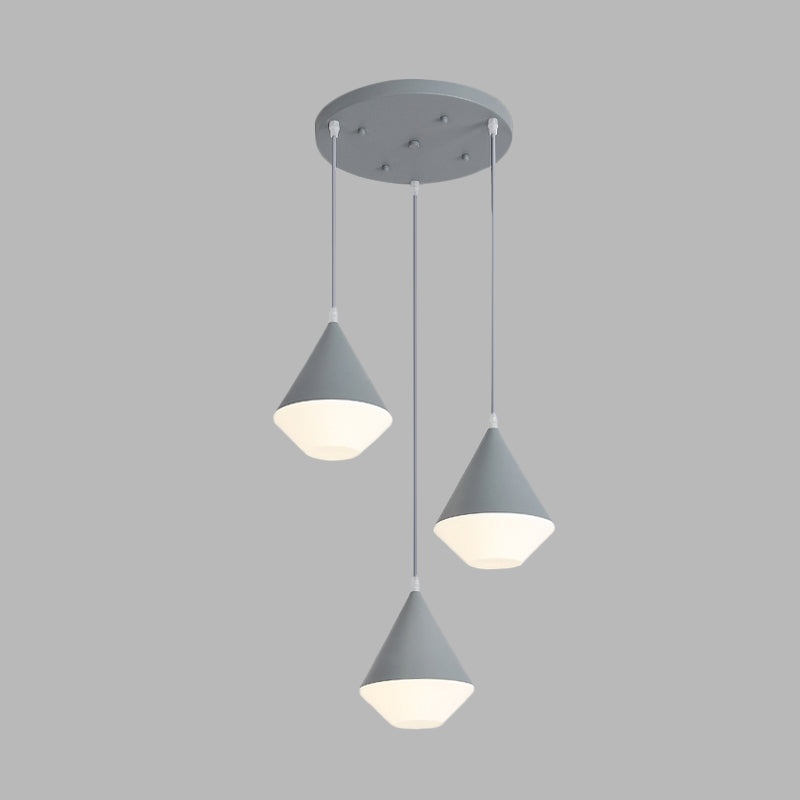 Modern Acrylic Cone Pendant Light With 3 Heads - White/Grey Coffee House Hanging Lamp
