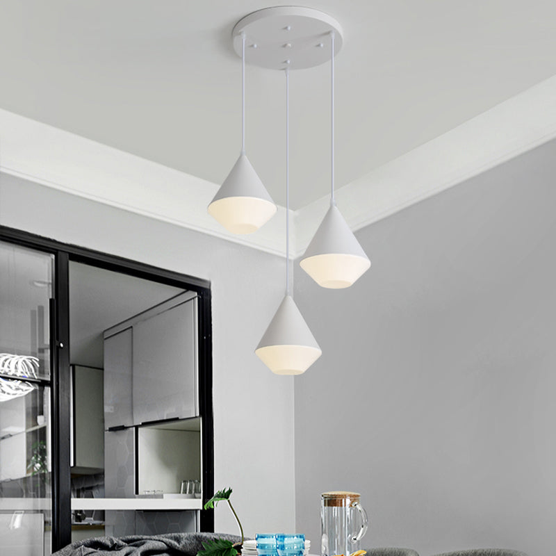 Modern Acrylic Cone Cluster Pendant Light Coffee House Hanging Lamp In White/Grey - 3 Heads Kit