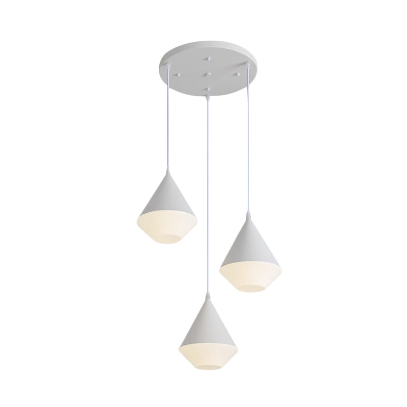 Modern Acrylic Cone Pendant Light With 3 Heads - White/Grey Coffee House Hanging Lamp