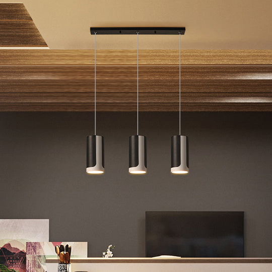 Modern Black Cylindrical Suspension Pendant Lamp - 3-Light Metallic Cluster