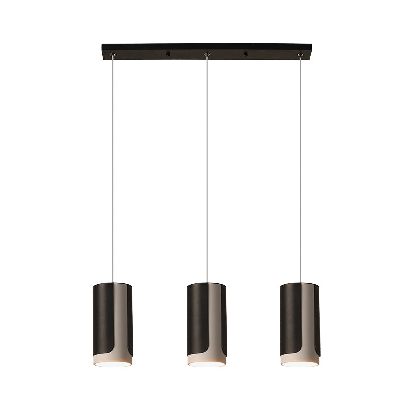Modern Black 3-Light Metallic Pendant Lamp With Cylindrical Suspension