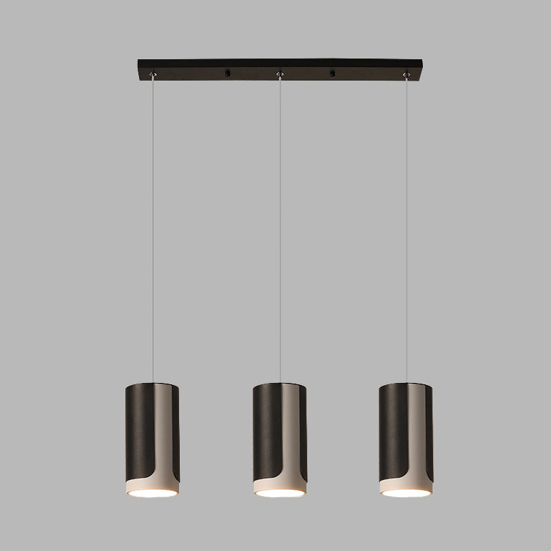 Modern Black 3-Light Metallic Pendant Lamp With Cylindrical Suspension