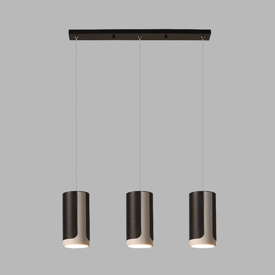 Modern Black Cylindrical Suspension Pendant Lamp - 3-Light Metallic Cluster