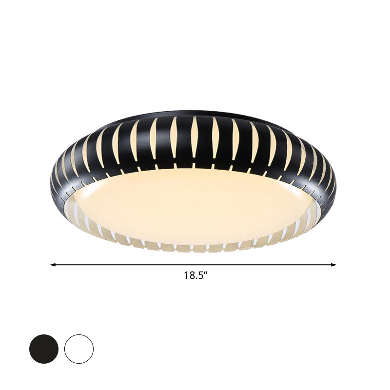 Contemporary Metal Doughnut Flush Lighting - White/Black Led Mount Fixture With Hollow-Out Design In