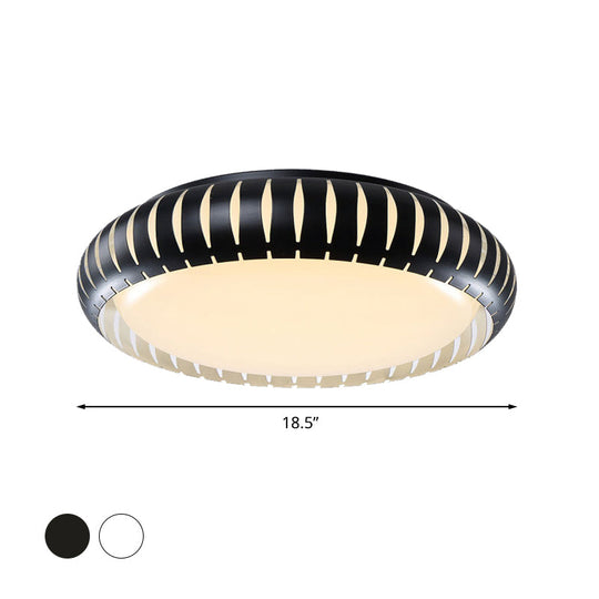 Contemporary Metal Doughnut Flush Lighting - White/Black Led Mount Fixture With Hollow-Out Design In