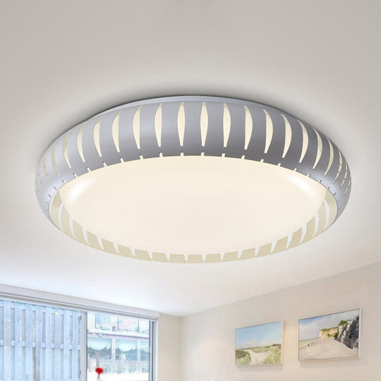 Contemporary Metal Doughnut Flush Lighting - White/Black Led Mount Fixture With Hollow-Out Design In