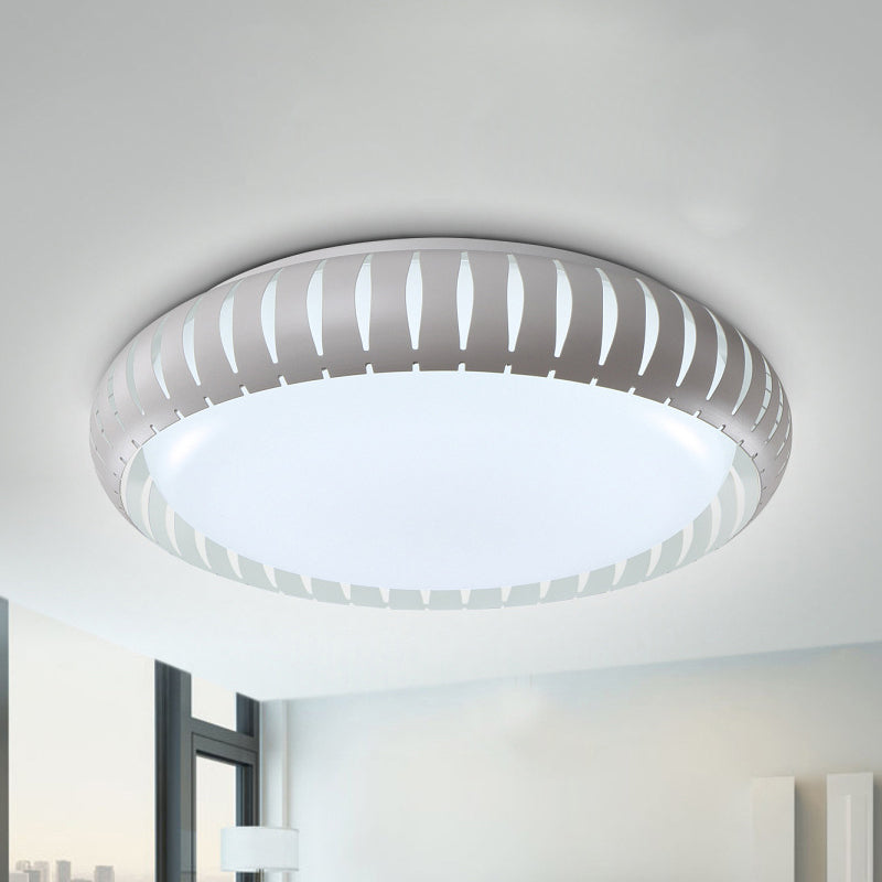 Contemporary Metal Doughnut Flush Lighting - White/Black Led Mount Fixture With Hollow-Out Design In