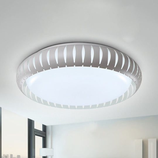Contemporary Metal Doughnut Flush Lighting - White/Black Led Mount Fixture With Hollow-Out Design In