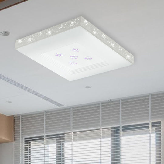 Modern Led White Flush Ceiling Light With Flower Pattern - White/Warm/3 Color Options