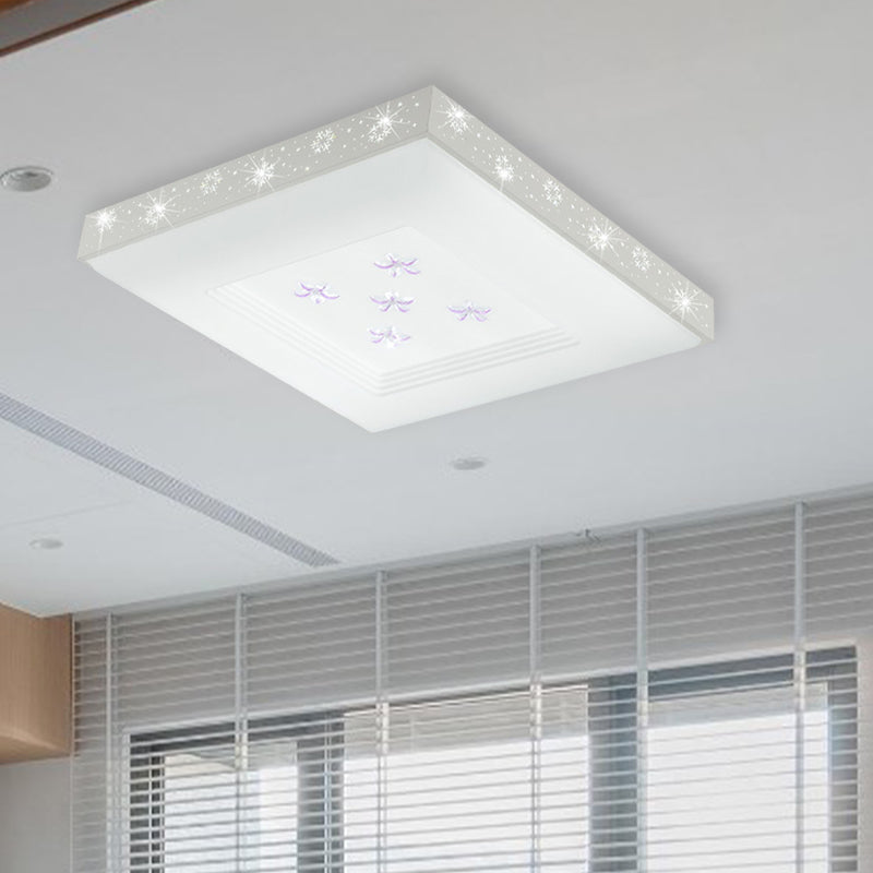 Modern Led White Flush Ceiling Light With Flower Pattern - White/Warm/3 Color Options
