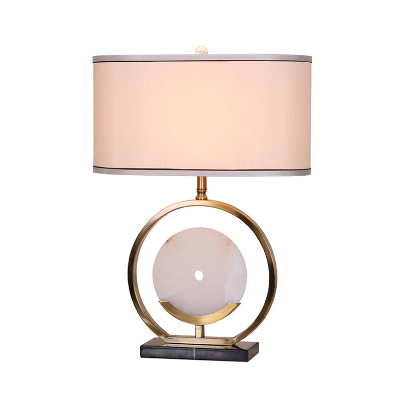 Marble Circle Desk Light: Modern 1-Bulb Fabric Table Lamp In Black/Gold For Living Room