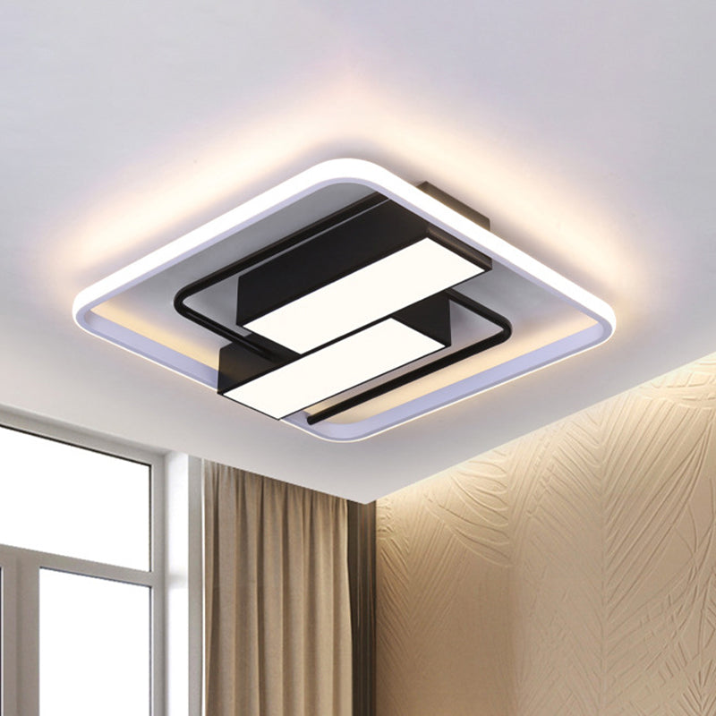 Modernist White & Black Acrylic Flush Mount Light - 18’/21.5’ W Led Square Rectangle