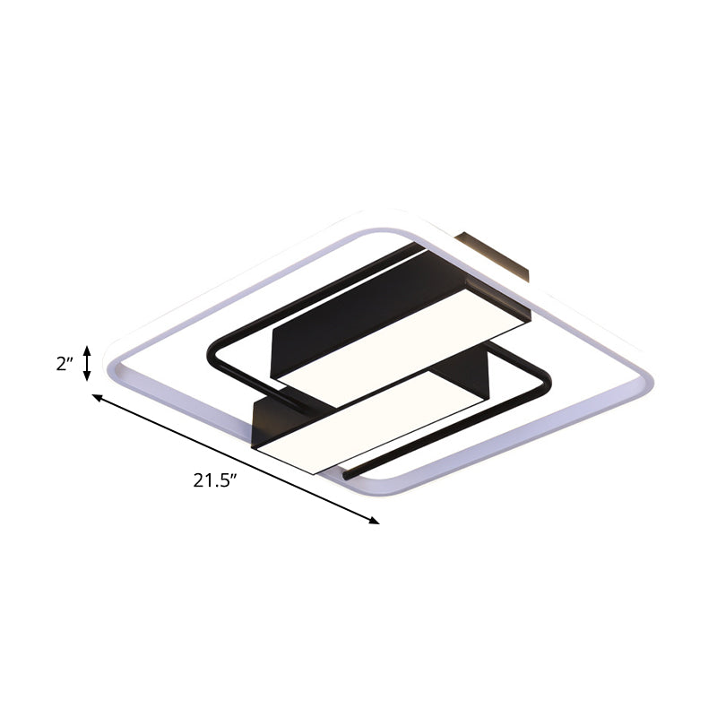 Modernist White & Black Acrylic Flush Mount Light - 18/21.5 W Led Square Rectangle White/Warm/3