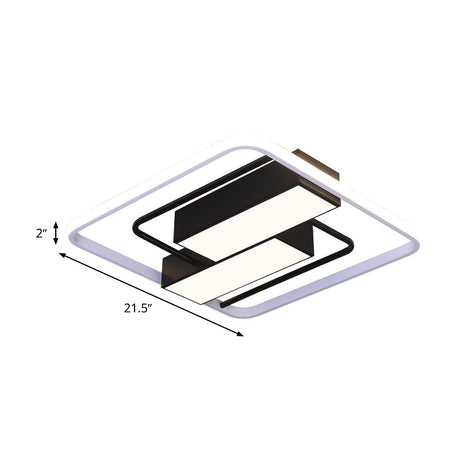 Modernist White & Black Acrylic Flush Mount Light - 18/21.5 W Led Square Rectangle White/Warm/3