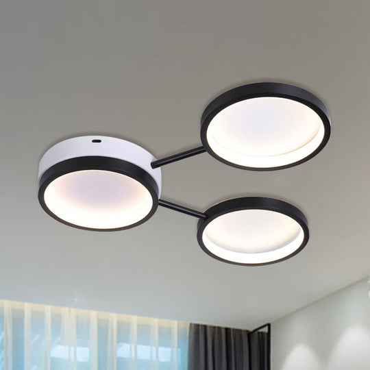 Minimalist Led Flushmount Lamp: Acrylic 3 - Ring Black Flush Mounted Ceiling Light In Warm/White /
