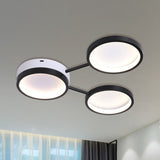 Minimalist Led Flushmount Lamp: Acrylic 3-Ring Black Flush Mounted Ceiling Light In Warm/White /