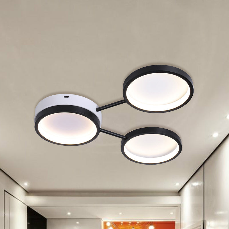 Minimalist Led Flushmount Lamp: Acrylic 3-Ring Black Flush Mounted Ceiling Light In Warm/White
