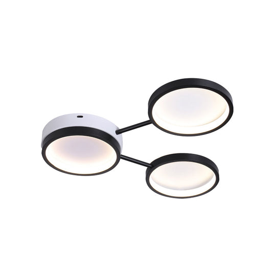 Minimalist Led Flushmount Lamp: Acrylic 3 - Ring Black Flush Mounted Ceiling Light In Warm/White