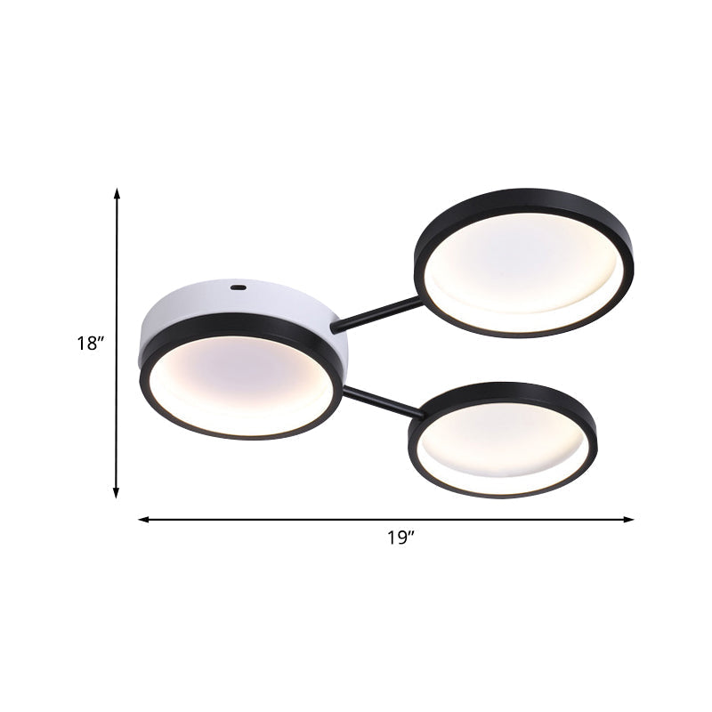 Minimalist Led Flushmount Lamp: Acrylic 3 - Ring Black Flush Mounted Ceiling Light In Warm/White