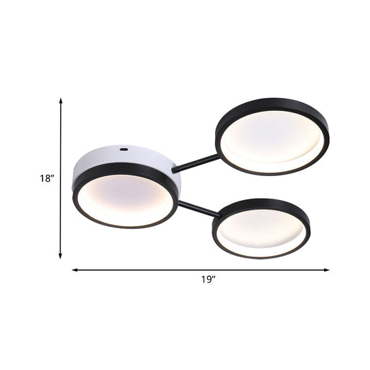 Minimalist Led Flushmount Lamp: Acrylic 3-Ring Black Flush Mounted Ceiling Light In Warm/White