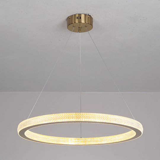 Gold Ring Suspension Light: 19/25.5 Dia Minimalist Led Acrylic Pendant Lamp In White/Warm Light / 19