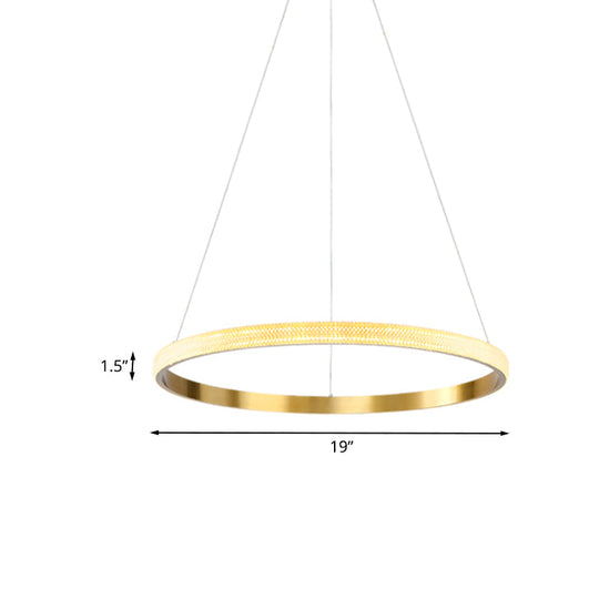 Gold Ring Suspension Light: 19/25.5 Dia Minimalist Led Acrylic Pendant Lamp In White/Warm Light