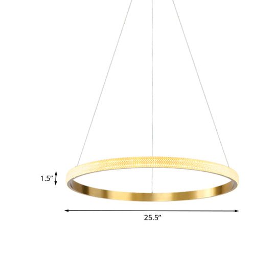 Gold Ring Suspension Light: 19/25.5 Dia Minimalist Led Acrylic Pendant Lamp In White/Warm Light