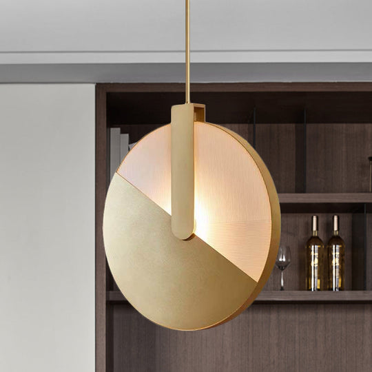 Rotatable Circle Panel Hanging Light - Post-Modern Led Brass Ceiling Lamp In White/Warm / White