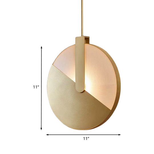 Rotatable Circle Panel Hanging Light - Post-Modern Led Brass Ceiling Lamp In White/Warm