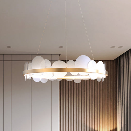 Contemporary Led Acrylic Chandelier Pendant In White/Warm Light - Gold Ring Design 23.5’/31.5’